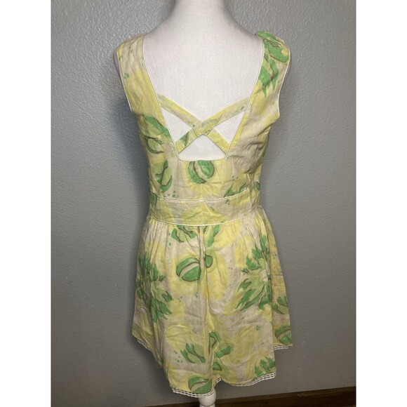 Free People Dresses & Skirts - Free People Mini Sun Halter Dress 8 Yellow Cotton Floral Open Back NEW